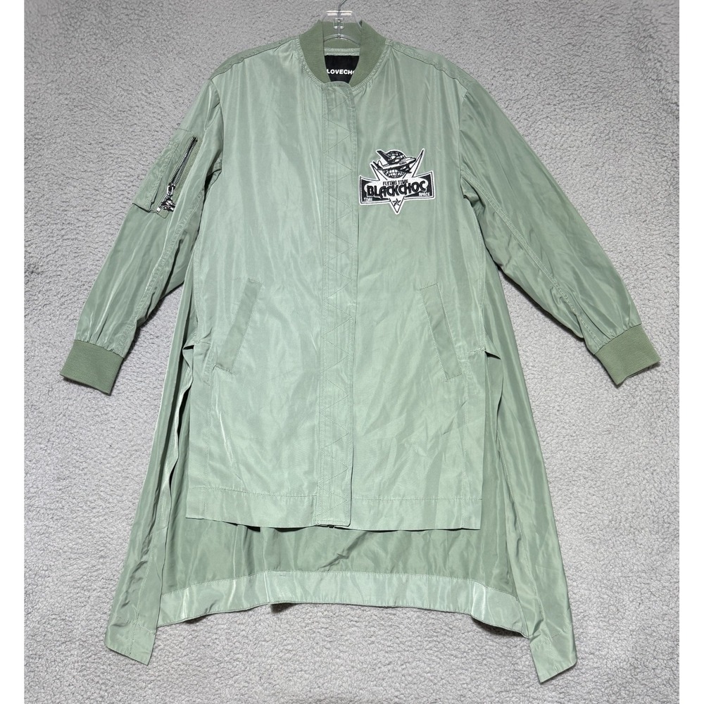 I Love Choc ilovechoc Full zip Green jacket Flying time blackchoc plane Sz Small